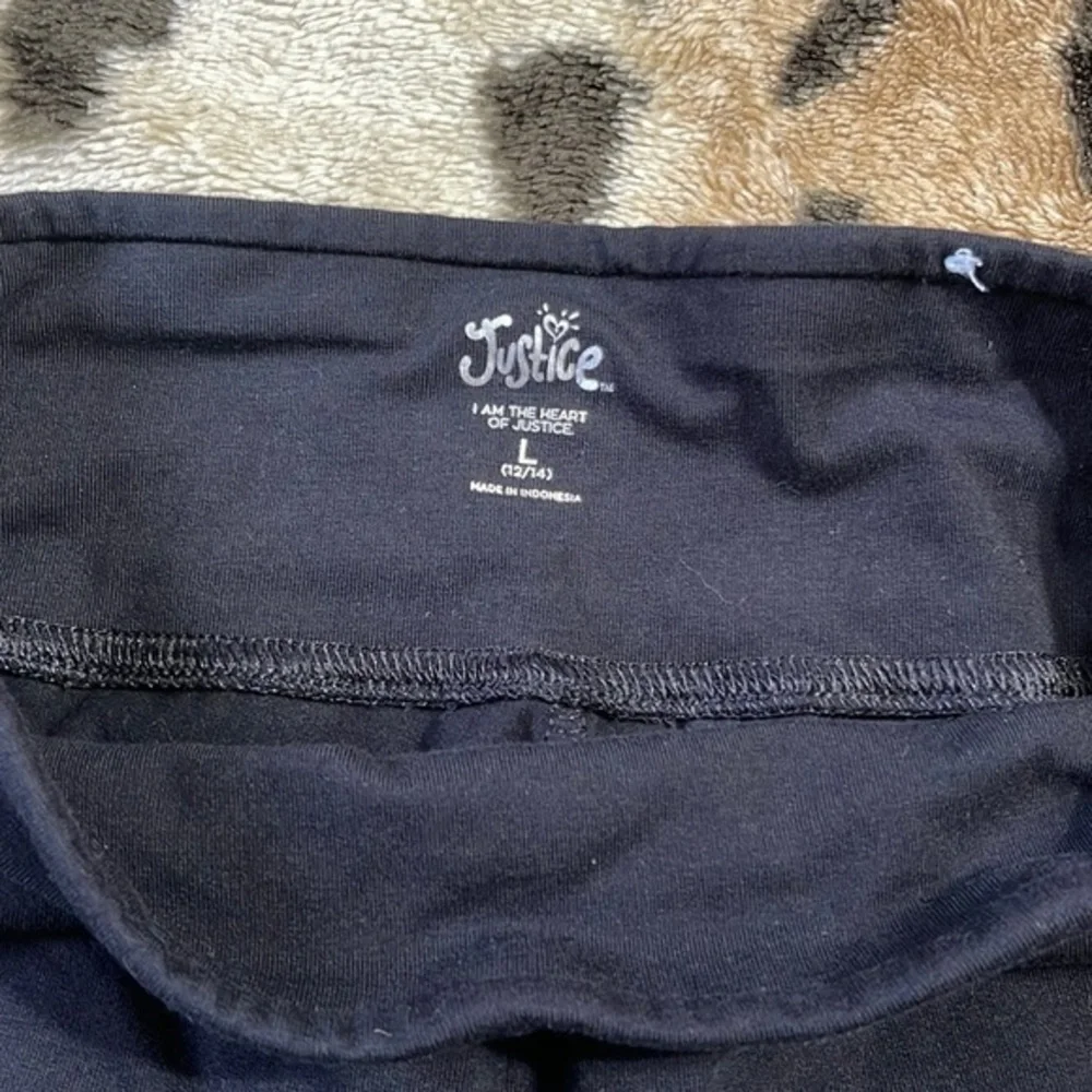 Justice L 12/14 Leggings Kids Black Excellent Cotton Blend Stretch Heart‎ Logo
